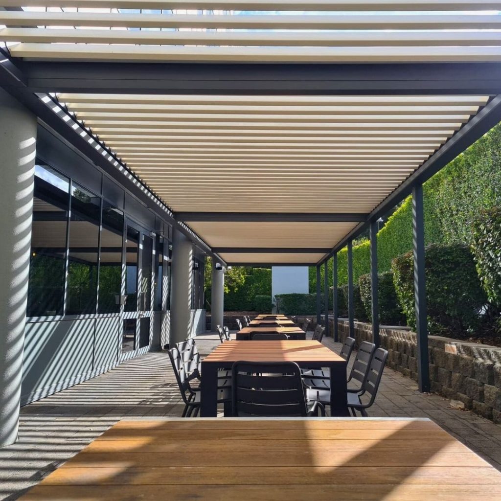 Med Twist Opening Louvre Roof By Outdoor Blinds and Awnings (OBA)