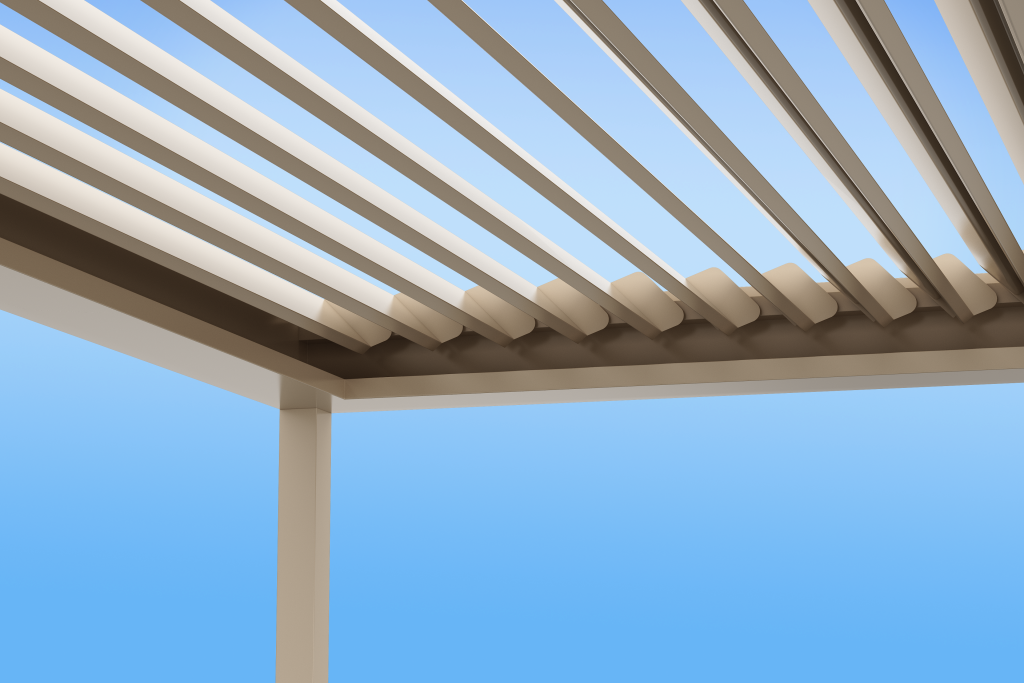 Med Twist Opening Louvre Roof OPEN By Outdoor Blinds and Awnings (OBA)