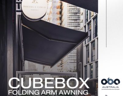 Cubebox Full-Cassette Folding Arm Awning, retractable awning by Outdoor Blinds and Awnings (OBA) Brochure