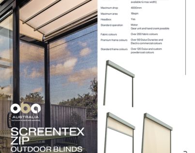 Screentex Zip Outdoor Blinds Specification Sheet By Outdoor Blinds and Awnings (OBA)