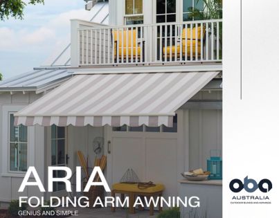Aria Folding Arm Brochure, retractable awning by Outdoor Blinds and Awnings (OBA)