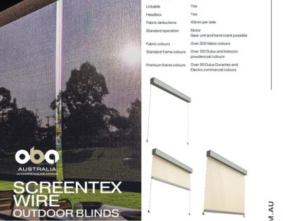 Screentex Wire Outdoor Blinds Specification Sheet By Outdoor Blinds and Awnings (OBA)