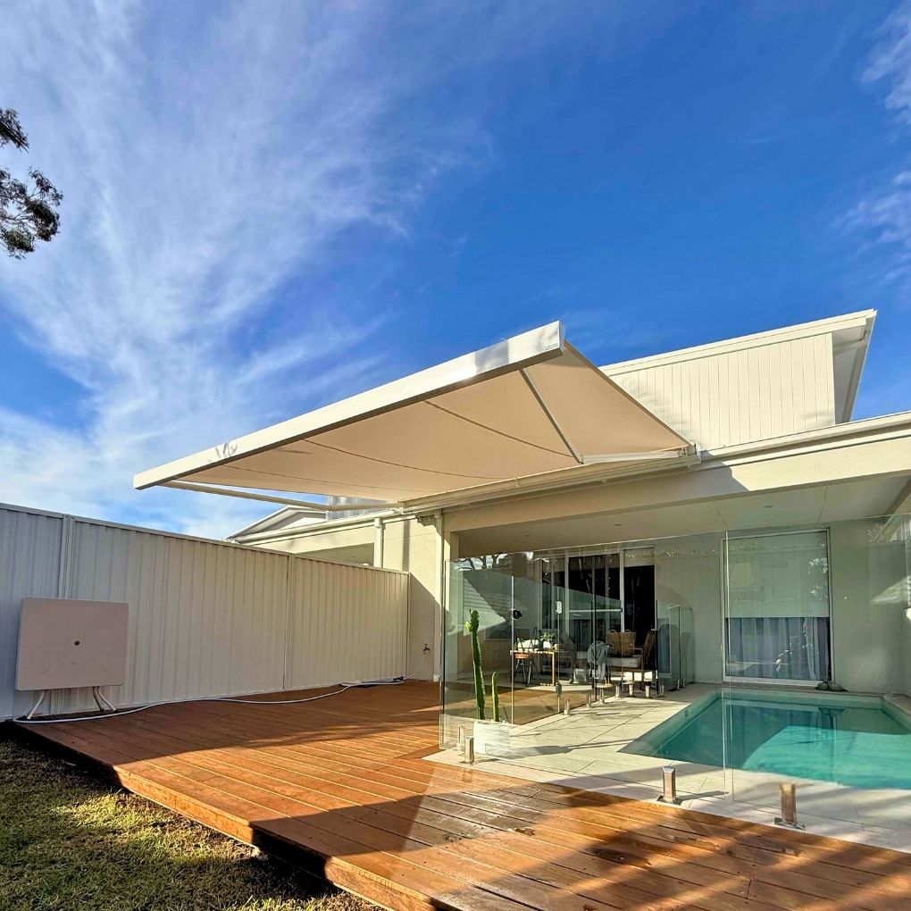 Cubebox Folding Arm Awning by Outdoor Blinds and Awnings (OBA)