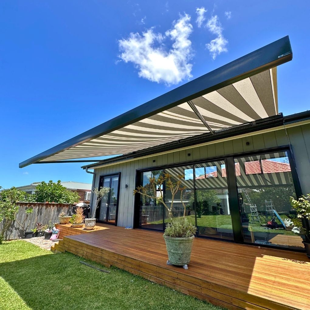 Cubebox Folding Arm Awning by Outdoor Blinds and Awnings (OBA)
