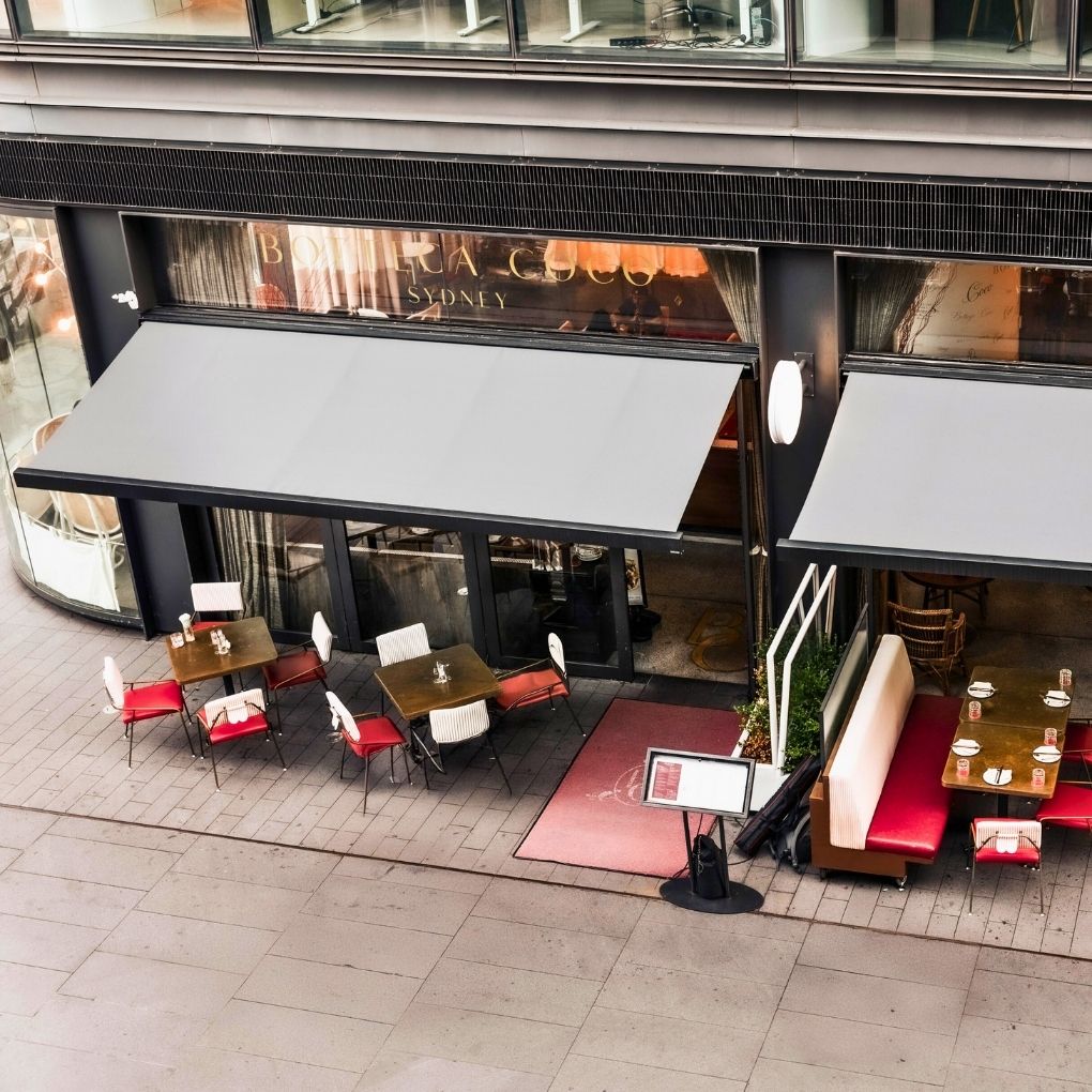 Cubebox Folding Arm Awning by Outdoor Blinds and Awnings (OBA)