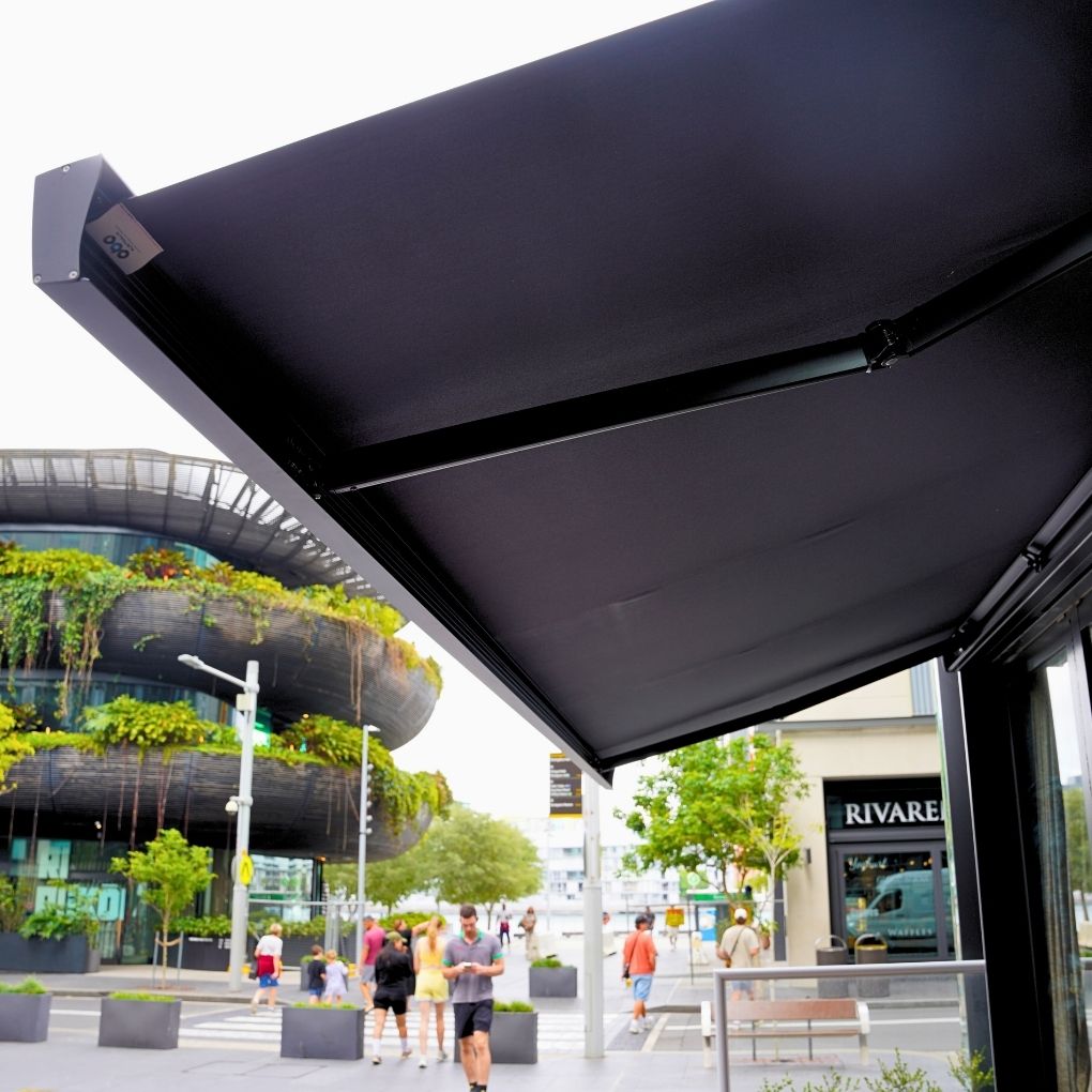 Cubebox Folding Arm Awning by Outdoor Blinds and Awnings (OBA)