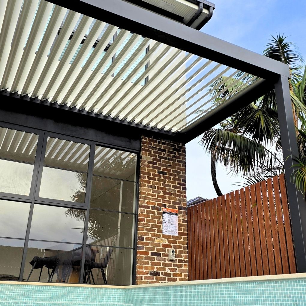 Med Twist Opening Louvre Roof by Outdoor Blinds and Awnings (OBA)