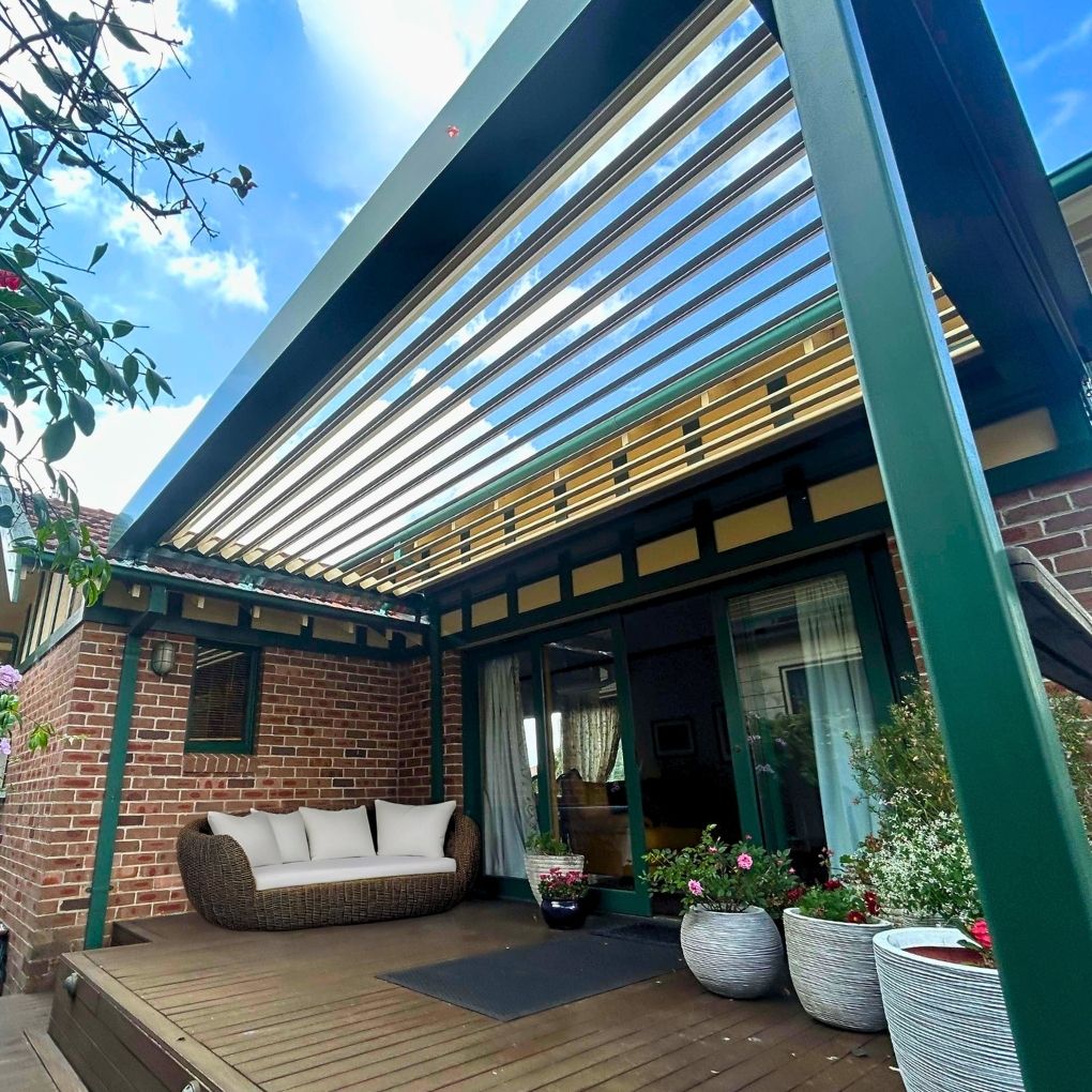 Med Twist Opening Louvre Roof by Outdoor Blinds and Awnings (OBA)