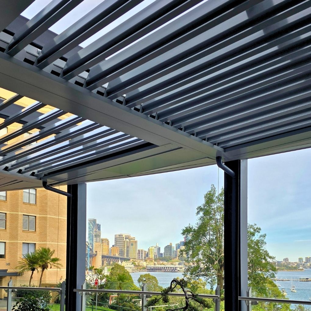 Med Twist Opening Louvre Roof by Outdoor Blinds and Awnings (OBA)