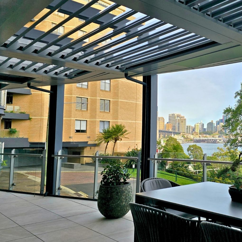 Med Twist Opening Louvre Roof by Outdoor Blinds and Awnings (OBA)