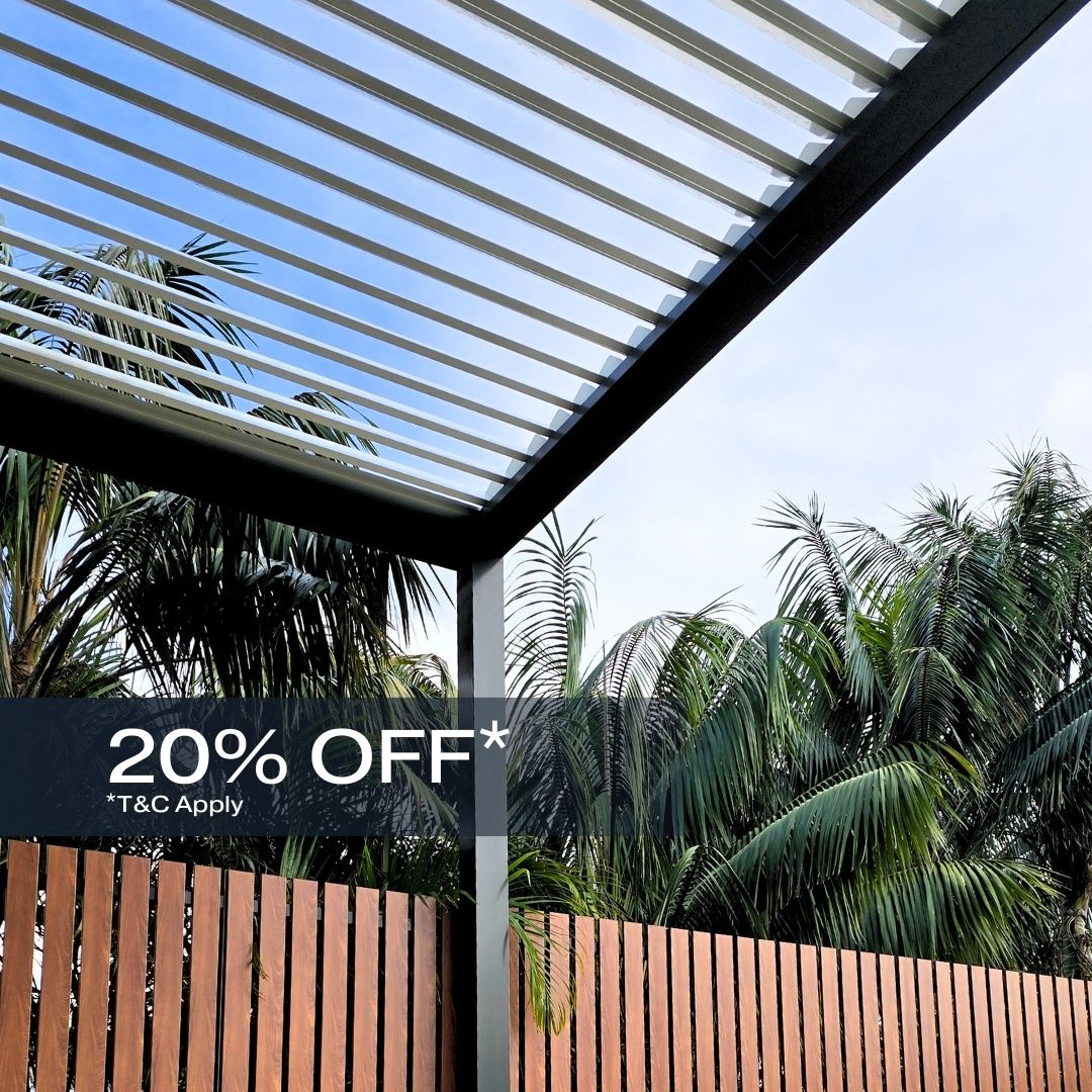 Med Twist Louvre Roof_ Summer Sale from Outdoor Blinds and Awnings (OBA), Save 20% off, T&C Apply.