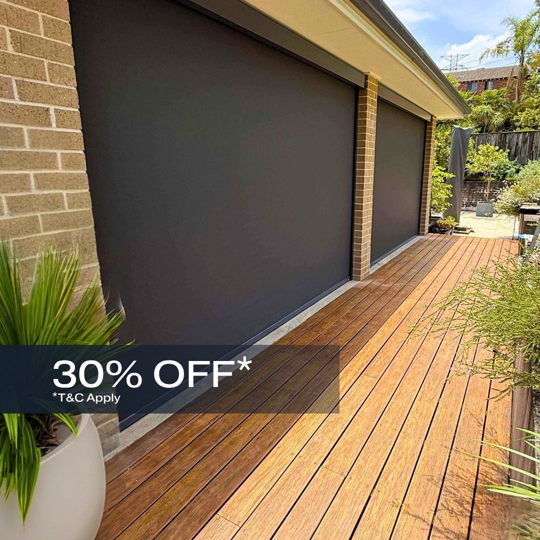 30% OFF Screentex range of Outdoor Blinds in May and June 2026 from Outdoor Blinds and Awnings (OBA)