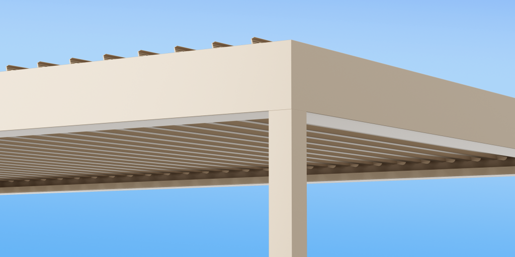 bio_CORNER Med Twist Opening Louvre Roof CORNER DETAIL By Outdoor Blinds and Awnings (OBA)