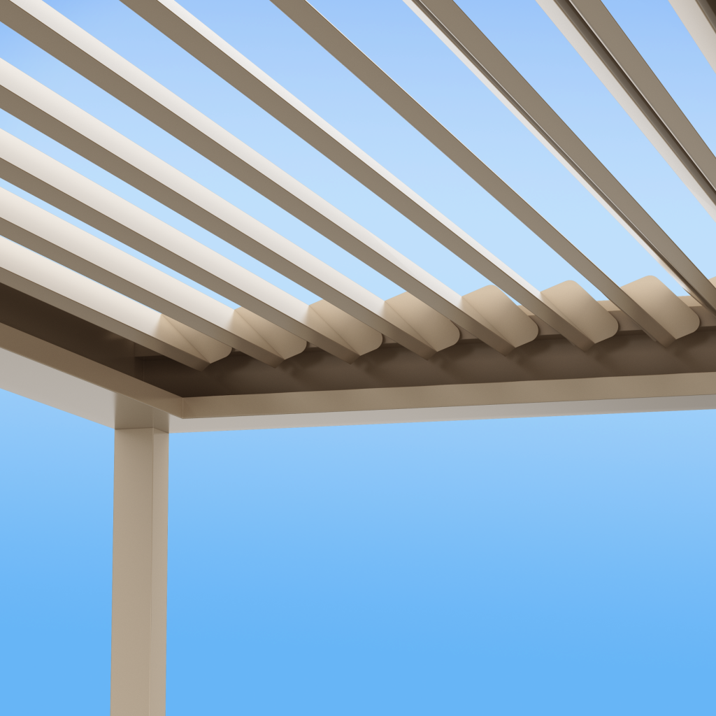 Med Twist Opening Louvre Roof OPEN By Outdoor Blinds and Awnings (OBA)